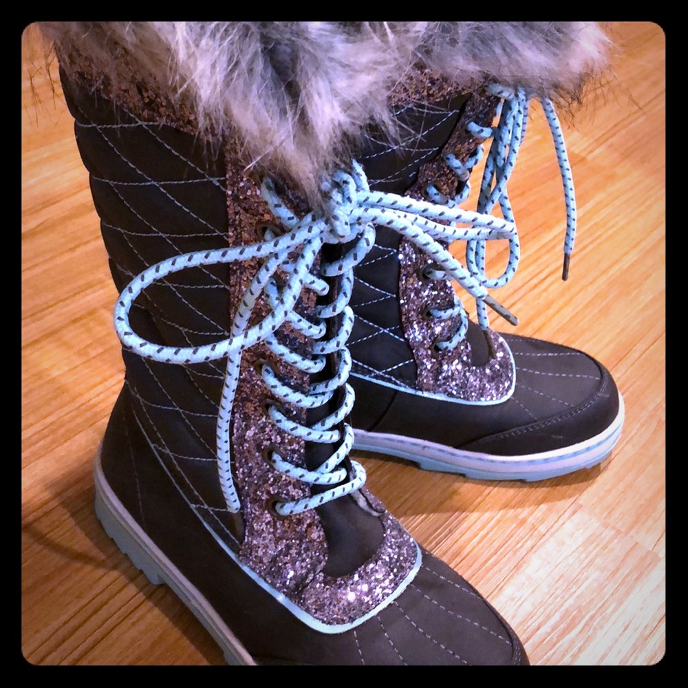 Justice Gray and Blue Glitter Snow Boots